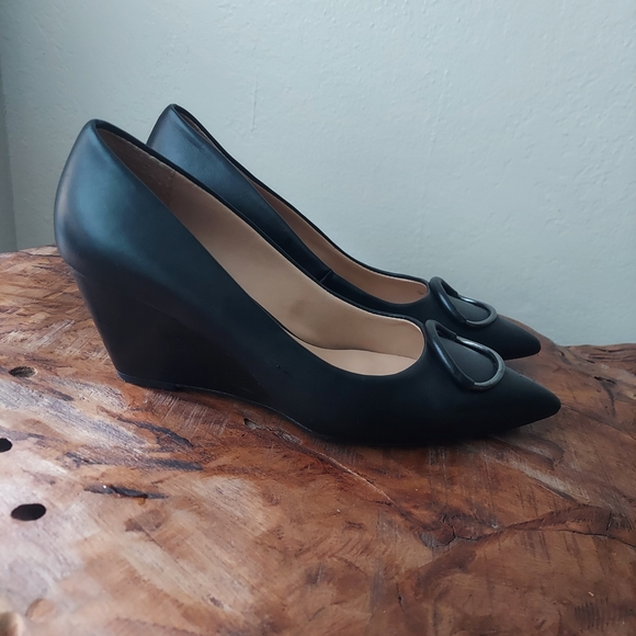 Black Leather Wedge Heels - Picture 3 of 7